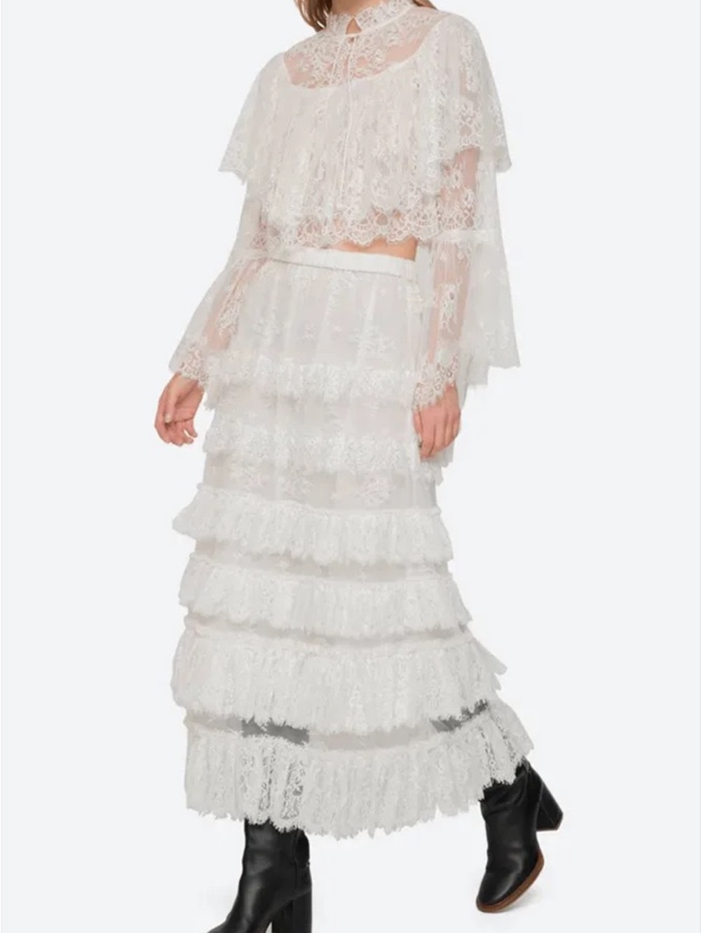 Holden White Tiered Lace Maxi Skirt